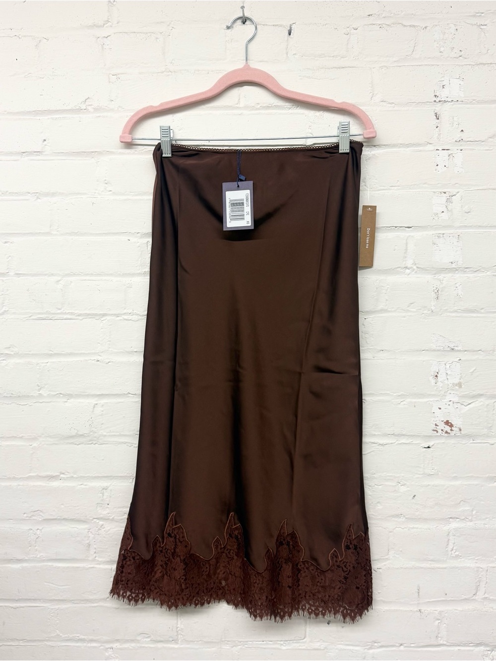 NWT Few Moda x You Avery Brown Lace Trim Midi Skirt XS - Picture 3 of 7